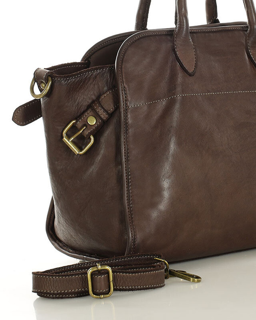 Kultowa torebka typu kuferek z włoskiej skóry naturalnej - MARCO MAZZINI ciemny brąz