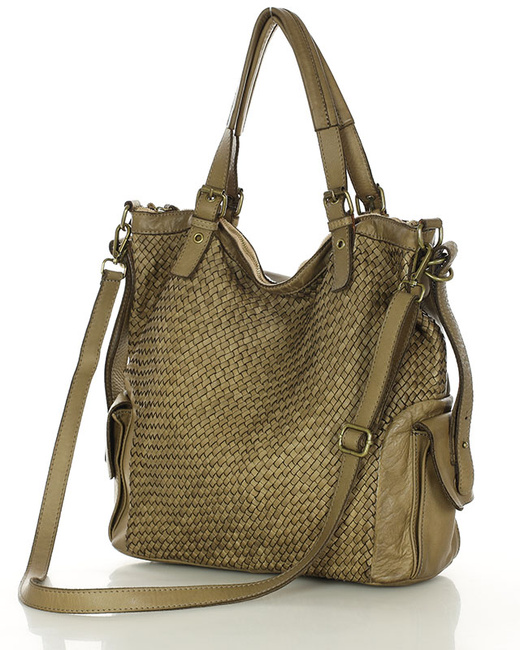 Miejska torebka regulowane raczki shopper pleciona skóra handmade MARCO MAZZINI beż