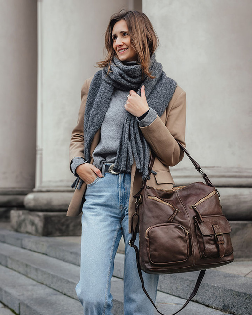 Torebka skórzana na ramię pockets old pelle lavata - MARCO MAZZINI brąz