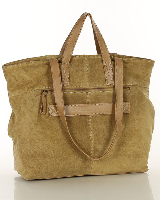 Duża torba zamszowa skórzana podwójne rączki - MARCO MAZZINI beżowa