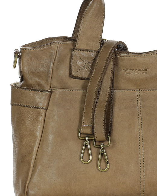 Torebka damska skórzana z kieszeniami na zewnątrz - MARCO MAZZINI beżowa