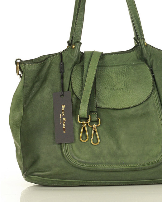 MARCO MAZZINI Torebka skórzana shopper bag ispirato dalla natura zieleń militare