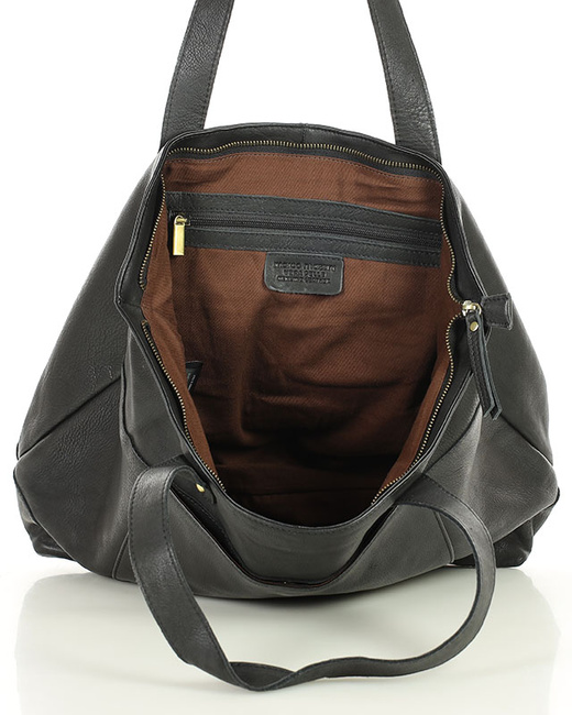 Torebka skórzana shopper damski z przegródkami - MARCO MAZZINI czarna