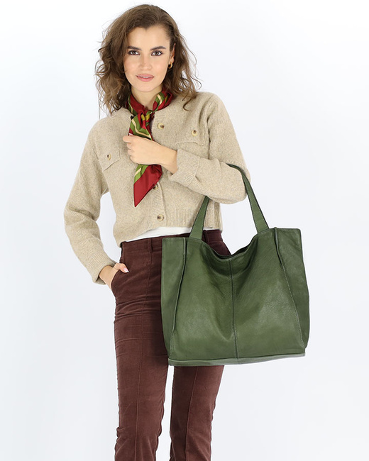 MARCO MAZZINI Torebka miejski shopper bag skóra naturalna handmade zielony