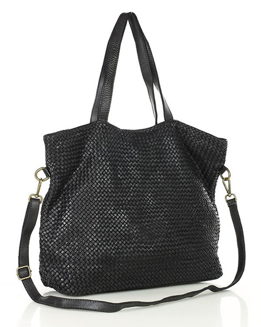 Oryginalna torebka pleciona damska skórzany shopper bag - MARCO MAZZINI czarna