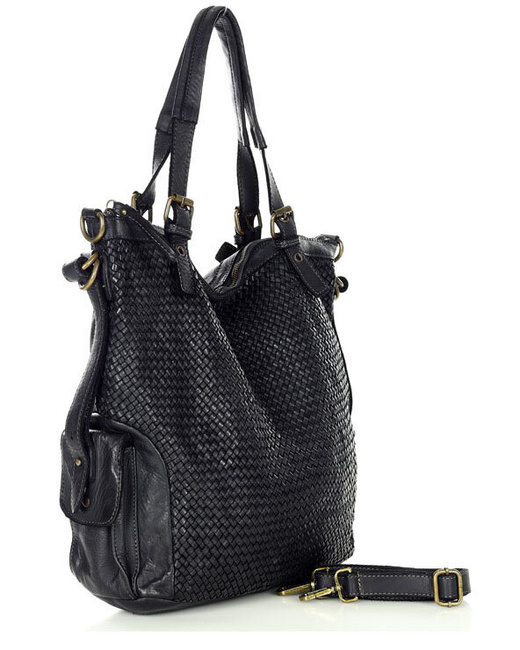 Miejska torebka skórzana z regulowanymi rączkami shopper vintage leather - MARCO MAZZINI czarny