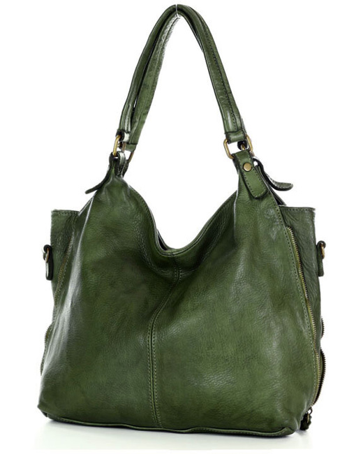 Torba skórzana wysokogatunkowa na ramię styl miejski shoulder leather bag - MARCO MAZZINI zielona