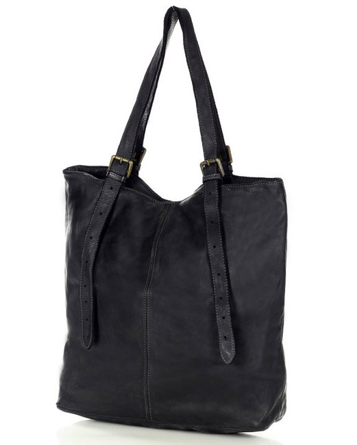 Torebka damska shopper z regulacją rączek skóra old pelle - MARCO MAZZINI czarny