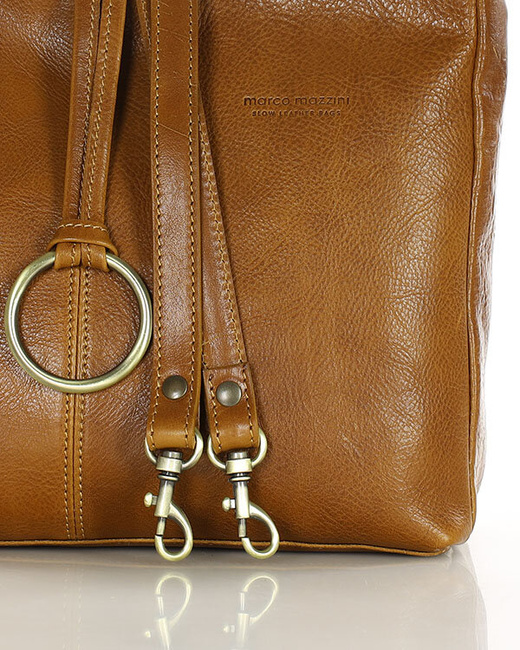 Klasyczna torba skórzana na ramię premium leather - MARCO MAZZINI brąz camel