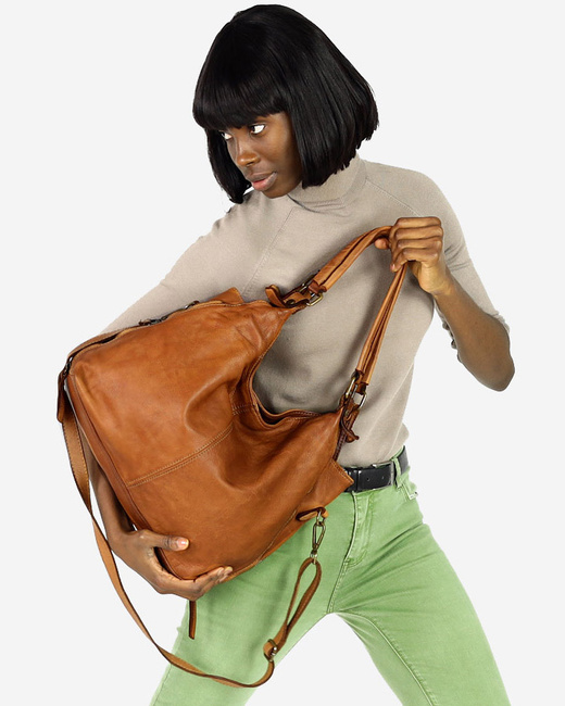 Torba skórzana wysokogatunkowa na ramię styl miejski shoulder leather bag - MARCO MAZZINI camel
