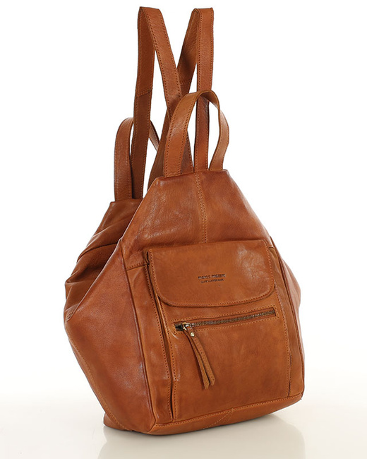 Brązowy skórzany plecak damski z bezpiecznym dostępem do wnętrza – MARCO MAZZINI camel