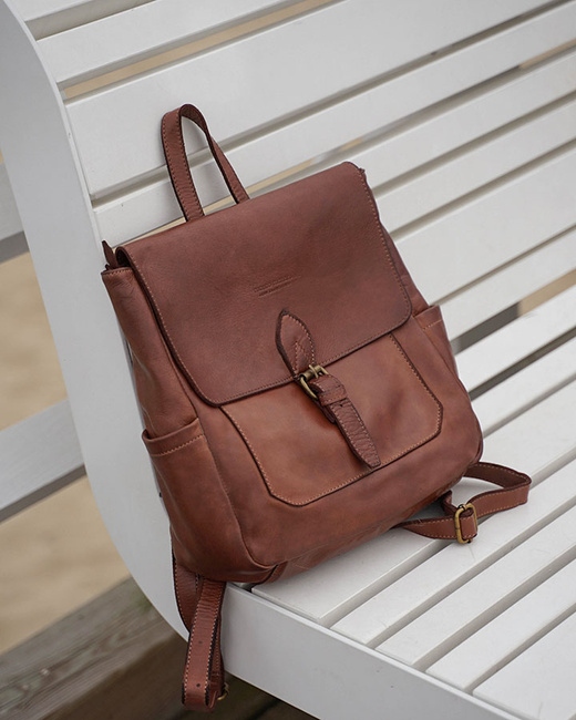 Plecak skórzany handmade z kieszeniami - MARCO MAZZINI czekoladowy brąz