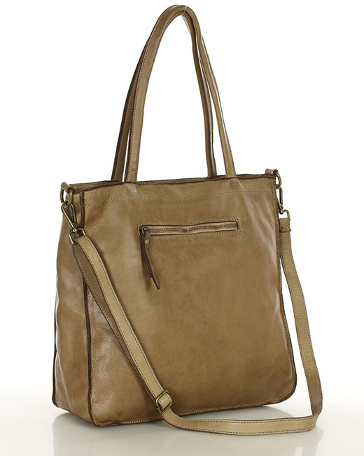 Torba shopper beżowa z kieszeniami skóra naturalna – MARCO MAZZINI