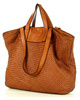 Torba damska pleciona shopper & shoulder leather bag - MARCO MAZZINI brąz karmel