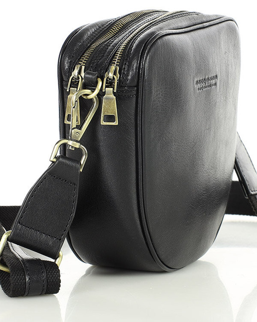 Torba skórzana na dwa zamki crossbody camera bag - MARCO MAZZINI czarny