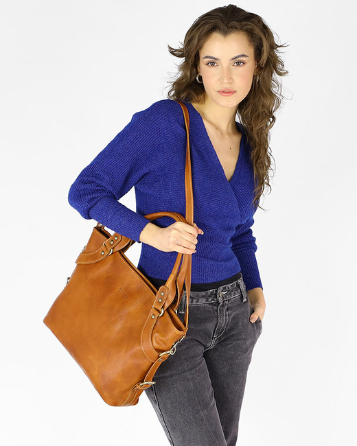 Torebka biznesowa damska kuferek skórzany premium bag - MARCO MAZZINI camel