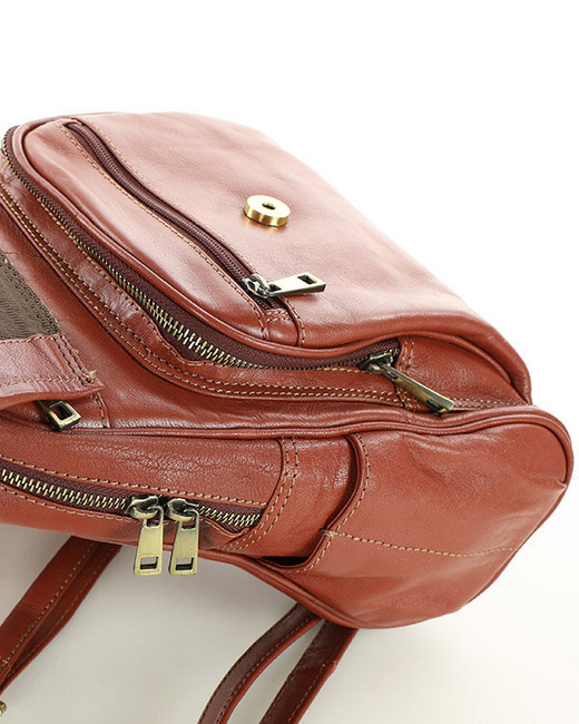 Plecak skórzany damski perfekcyjna organizacja - MARCO MAZZINI brąz whisky