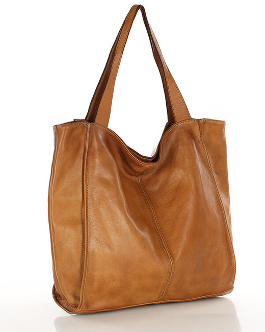Duża skórzana torebka shopper na ramię – MARCO MAZZINI brązowa camel, idealna na miasto