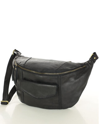 Duża nerka skórzana damska torebka przez ramię z kieszonkami MARCO MAZZINI czarna