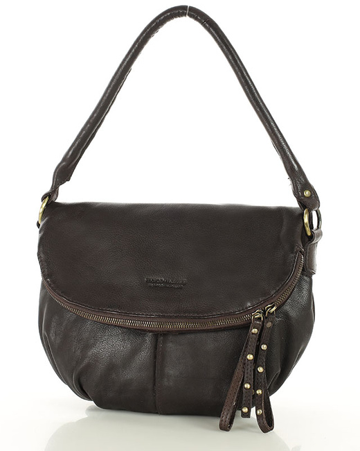 Torebka na ramię listonoszka duża skórzana - MARCO MAZZINI brąz czekolada