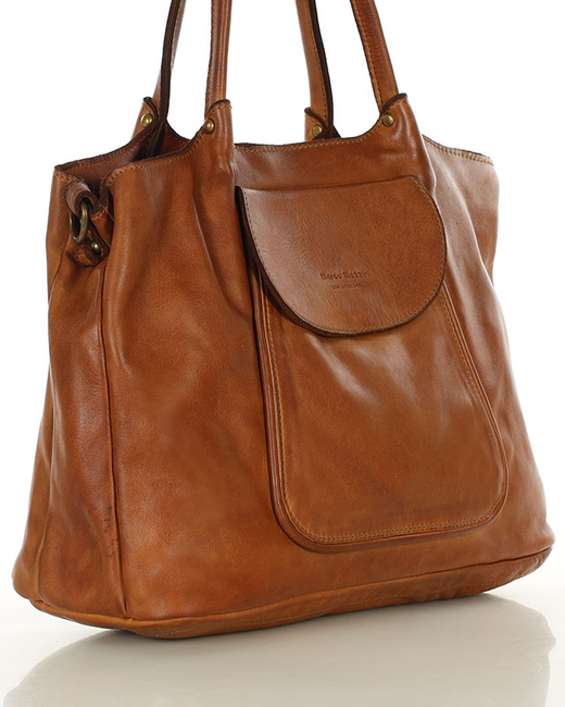 MARCO MAZZINI Torebka skórzana shopper bag ispirato dalla natura brąz camel