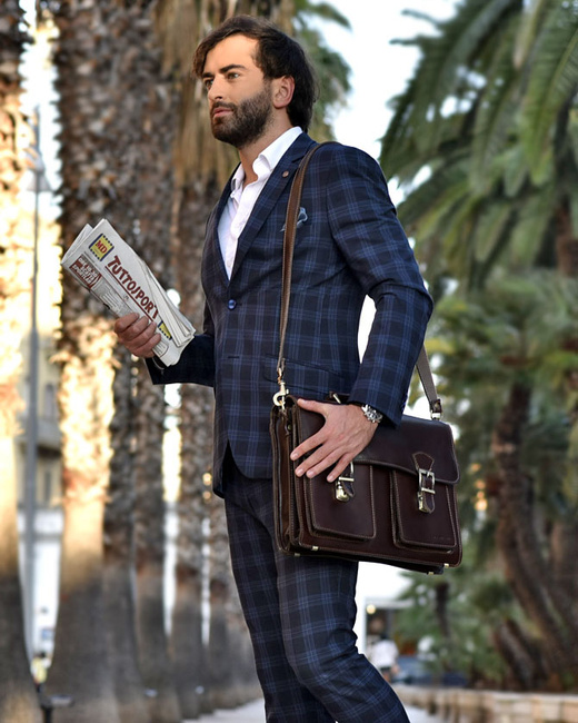 Teczka męska vintage handmade MARCO MAZZINI - skóra naturalna - CIRO Classic ciemny brąz