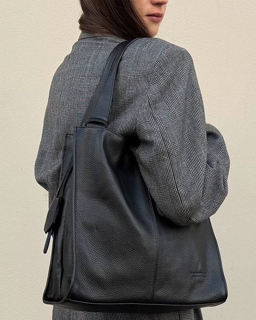 Modna torebka damska skórzany shopper bag - MARCO MAZZINI Portofino Max czarny