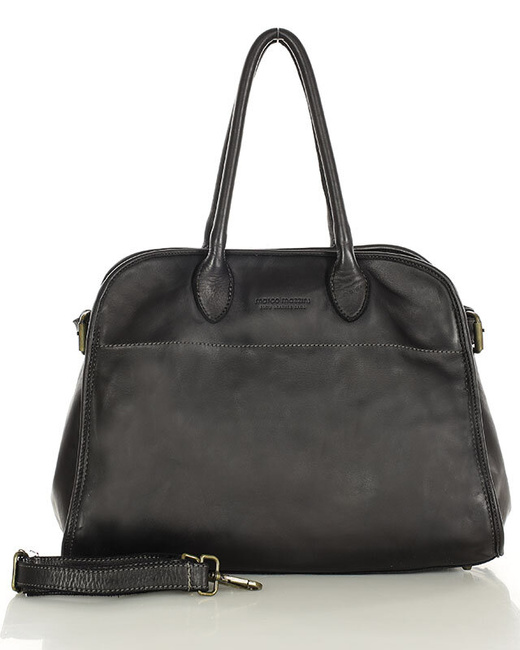 Kultowa torebka typu kuferek z włoskiej skóry naturalnej - MARCO MAZZINI czarna