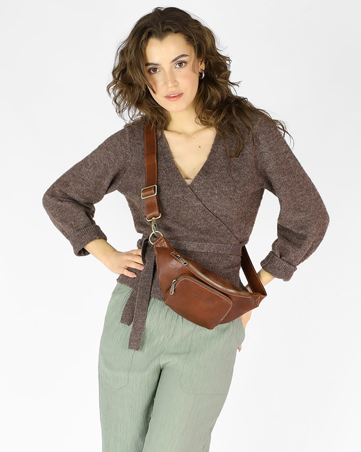 Torebka nerka na szerokim pasku skórzana premium pelle - MARCO MAZZINI brązowa