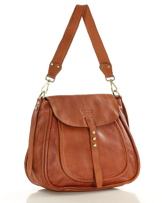 Saddle bag skórzana torebka damska na ramię - MARCO MAZZINI brąz kamelowy