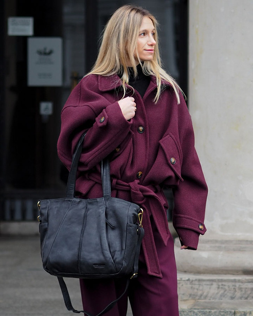 Miękka torebka skórzana shopperka na ramię - MARCO MAZZINI - czarna