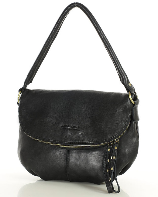 Torebka na ramię listonoszka duża skórzana - MARCO MAZZINI czarna