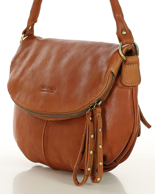 Torebka na ramię listonoszka duża skórzana - MARCO MAZZINI brąz camelowy