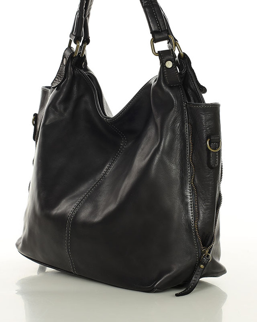 Torba skórzana wysokogatunkowa na ramię styl miejski shoulder leather bag - MARCO MAZZINI czarna