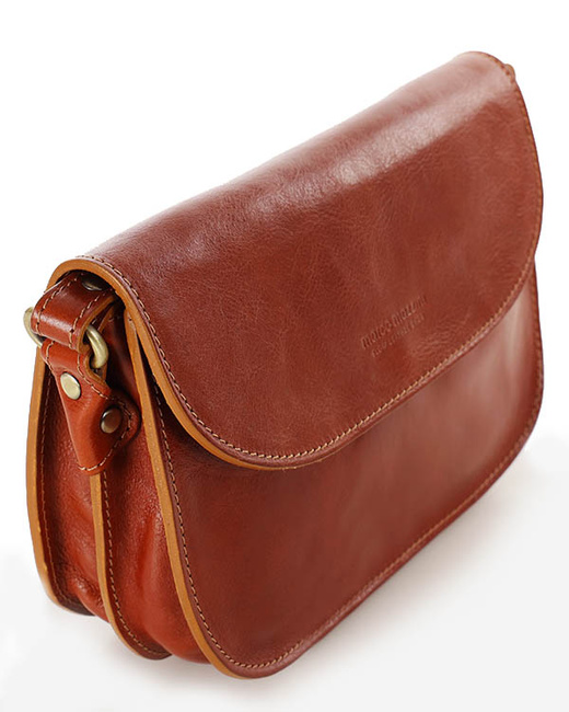 Skórzana torebka saddle bag półksiężyc sztywna skóra - MARCO MAZZINI brąz camel