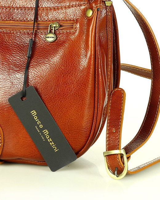 Duża włoska torebka listonoszka typu saddle bag MARCO MAZZINI - Toscania Classico camel