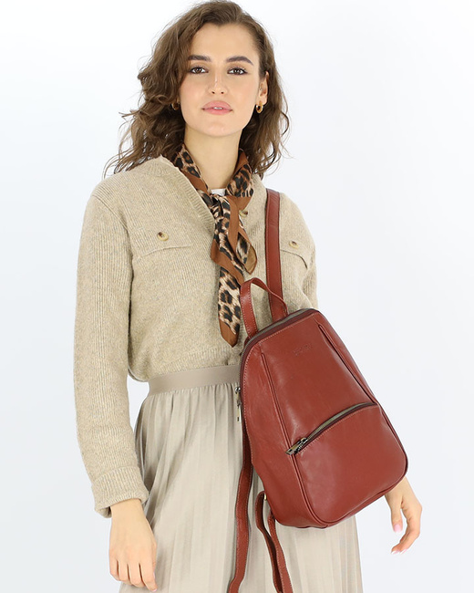 Elegancki plecak damski skórzany miejski minimalizm - MARCO MAZZINI brąz whisky