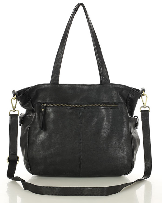 Miękka torebka skórzana shopperka na ramię - MARCO MAZZINI - czarna