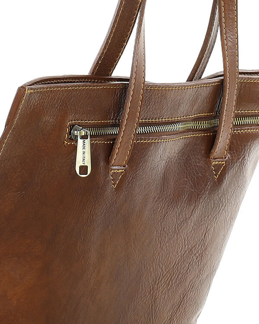 Torebka damska shopper uszlachetniona skóra włoska - MARCO MAZZINI brązowa