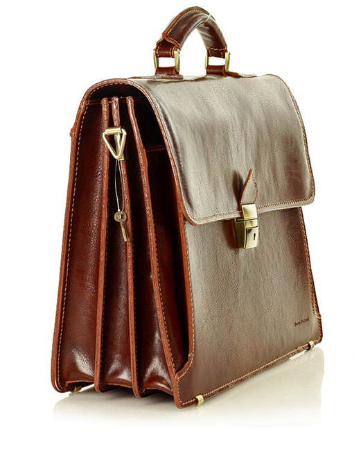 Teczka męska skórzana MARCO MAZZINI handmade - ROBERTO Classic brązowa