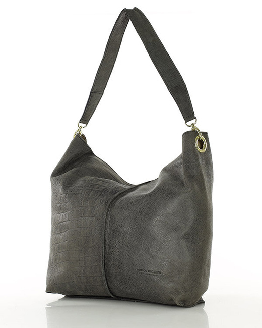 Torebka skórzana hobo bag z tłoczeniem - MARCO MAZZINI czarna