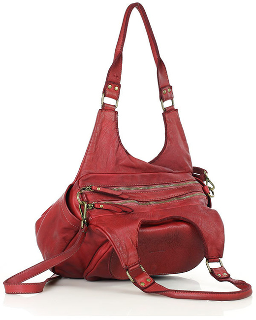 Włoska torebka skórzana z kieszenią retro bag handmade - MARCO MAZZINI bordo czerwona
