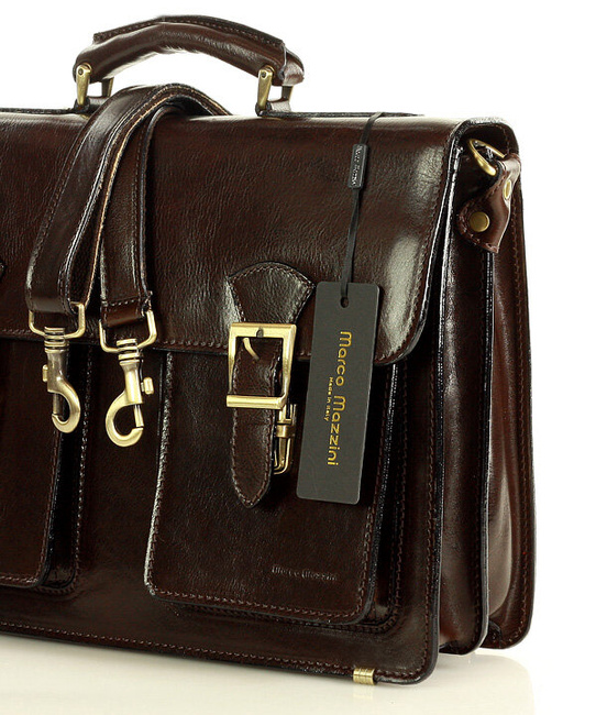 Teczka męska vintage handmade MARCO MAZZINI - skóra naturalna - CIRO Classic ciemny brąz