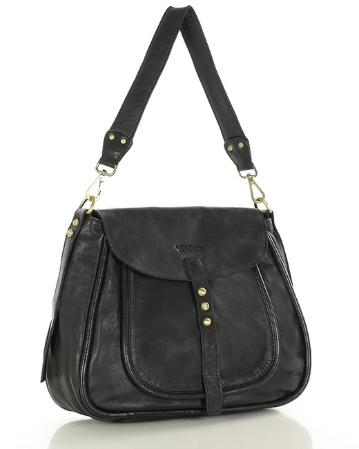 Saddle bag skórzana torebka damska na ramię - MARCO MAZZINI czarna