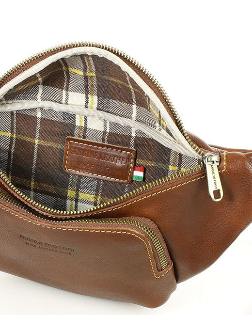 Torebka nerka na szerokim pasku skórzana premium pelle - MARCO MAZZINI brązowa