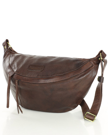 Duża nerka skórzana torebka przez ramię półksiężyc - MARCO MAZZINI ciemny brąz