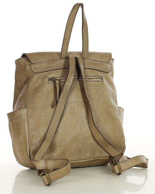 Plecak skórzany handmade z kieszeniami - MARCO MAZZINI beż cappuccino