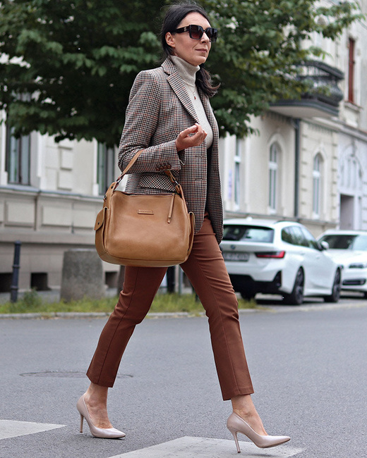 Luksusowa torebka kuferek na ramię skóra naturalna MARCO MAZZINI beżowa