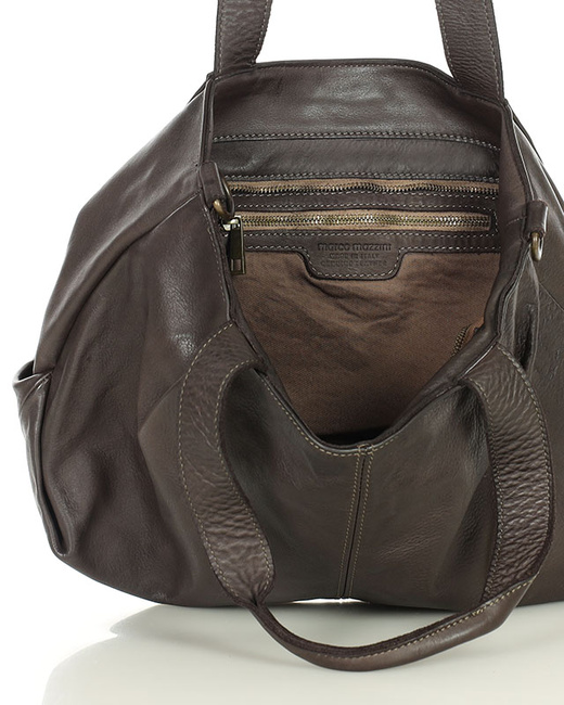 Torebka kuferek skórzana na ramię z miękkiej skóry MARCO MAZZZINI ciemny brąz