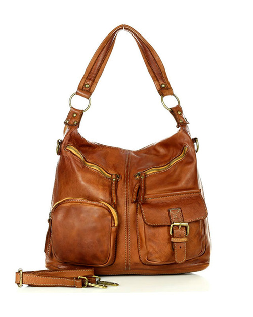 Torebka skórzana na ramię pockets old pelle lavata - MARCO MAZZINI brąz camel